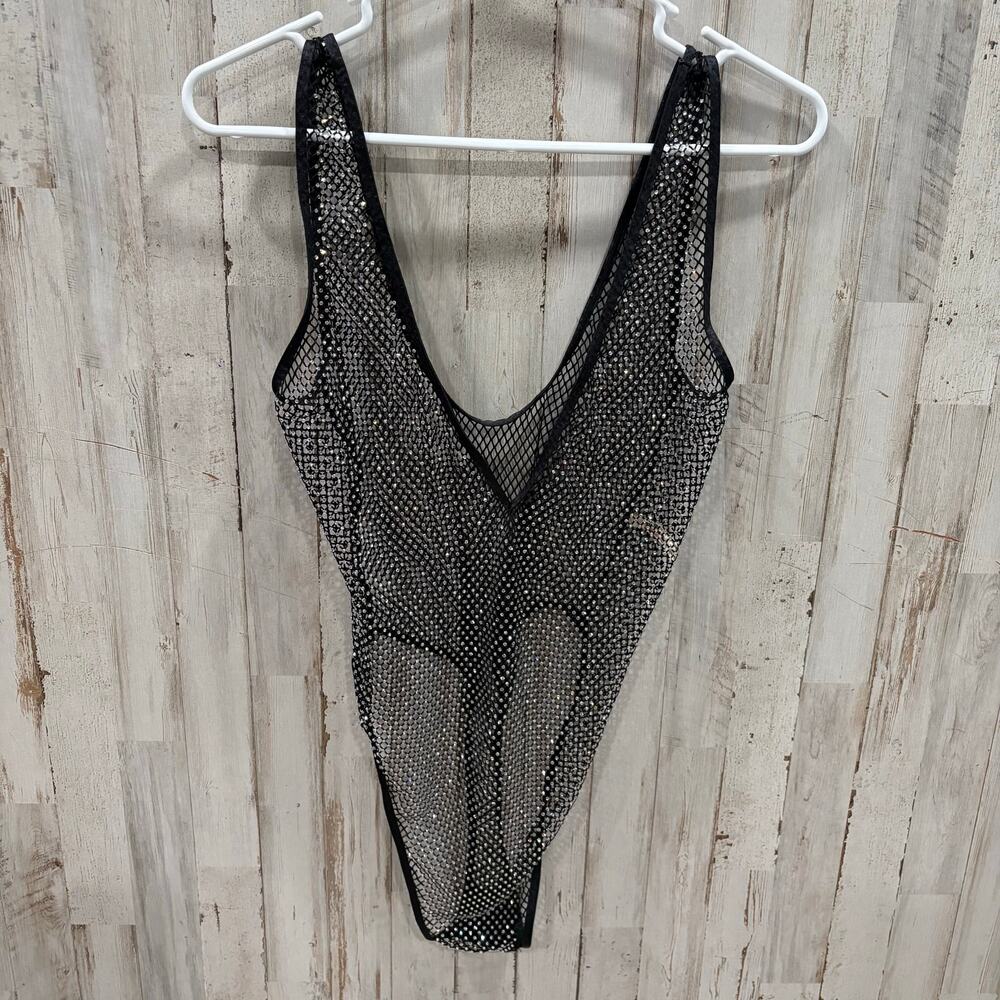 Roma Confidential Fishnet Teddy Lingerie Sexy Rhinestone Bodysuit‎ Thong M/L